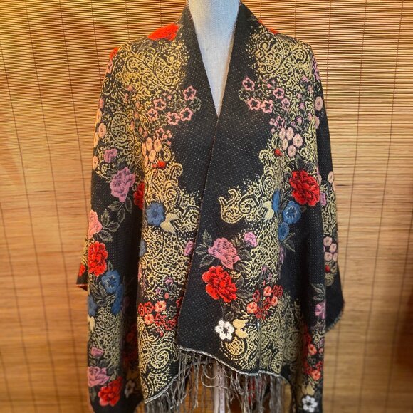 Mixit Jackets & Blazers - Mixit Gorgeous Floral Cape with Fringe Add Boots and Go! One Size EUC